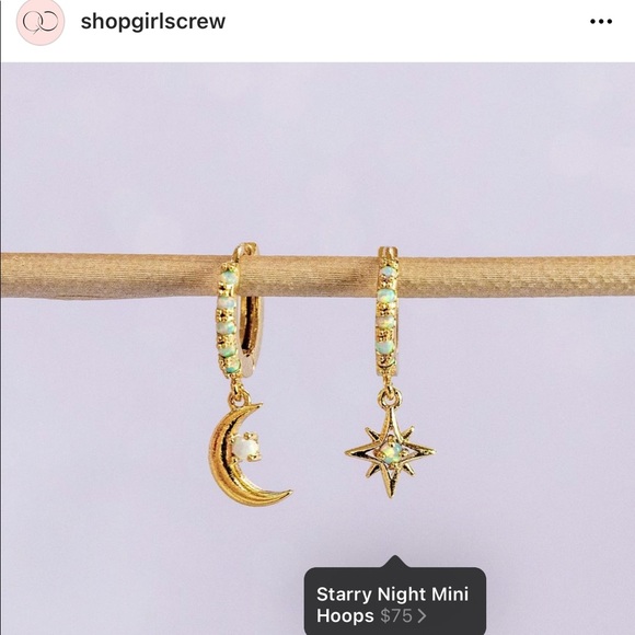 Starry Night Mini Gold Opal Hoops Earrings Huggies - Picture 9 of 16